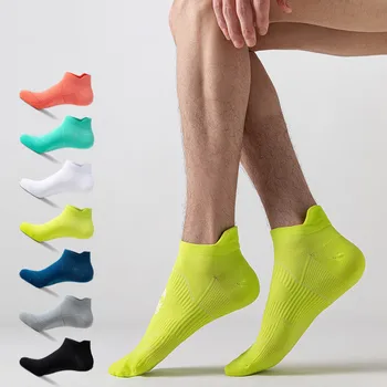 1 Пара мужских носков для бега, Женские хлопчатобумажные Мягкие дышащие спортивные носки для верховой езды, велоспорта, баскетбола, нескользящие короткие носки до щиколоток с глубоким вырезом