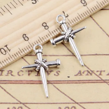 20шт Подвески для ногтей Крест 25x16 мм Подвески из тибетского серебра Антикварные ювелирные изделия DIY Ручной работы