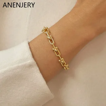 ANENJERY Геометрический браслет-цепочка с толстым замком для женщин и мужчин, винтажный браслет ручной работы с регулируемой застежкой, подарок для вечеринки, ювелирное изделие