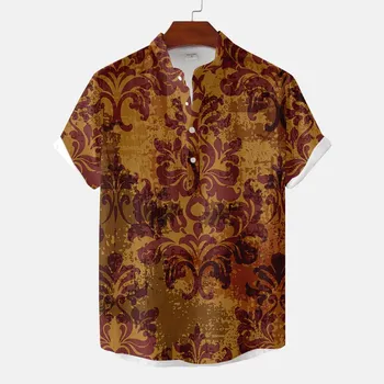l2023 Высокая гавайская льняная весенне-летняя классическая мужская повседневная льняная рубашка со стоячим воротником с короткими рукавами, мужская рубашка оверсайз