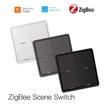 Tuya Smart ZigBee Scene Switch Беспроводной кнопочный контроллер на 4 группы и 12 сцен Smart Life Сценарий автоматизации с питанием от аккумулятора