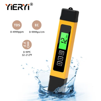 Yieryi 3 В 1 Цифровой Измеритель Температуры TDS EC 0-9990ppm Тестер Чистоты Воды Ручка для Проверки Проводимости Питьевой Воды в Аквариумах