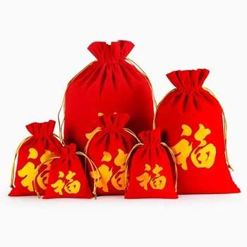 Байковые украшения, Новогодняя сумка для благословения, подарочный пакет для прессы Momofuku, шнурок для рисования рта, красный конверт, сумка для благословляющих слов.