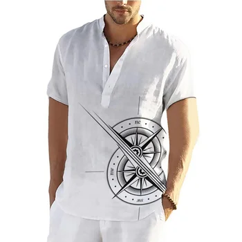 Винтажные рубашки для мужчин, топ с коротким рукавом и принтом, Модная повседневная Простая белая рубашка, Гавайская блузка, футболка оверсайз, мужская одежда