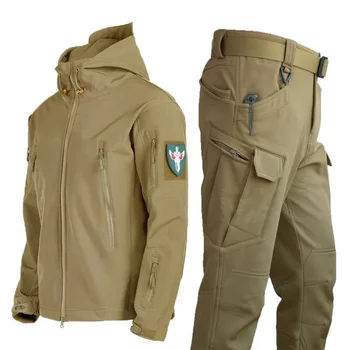 Водонепроницаемые комплекты Tactics, мужская зимняя флисовая куртка Soft Shell + брюки, комплект из 2 предметов, тепловые военные ветрозащитные зимние походные костюмы