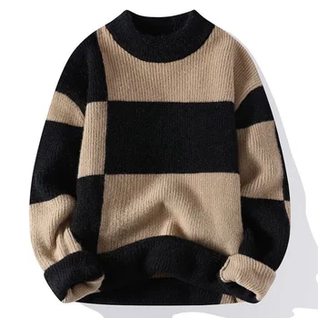 Вязаный свитер Мужской Оверсайз, мужской вязаный свитер, пуловер, Джемпер Harajuku, повседневная уличная одежда, мужские свитера в стиле пэчворк