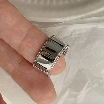 Гладкие геометрические кольца из стерлингового серебра 925 пробы для женщин, простые Корейские модные Регулируемые кольца ручной работы, пара ювелирных украшений, подарки