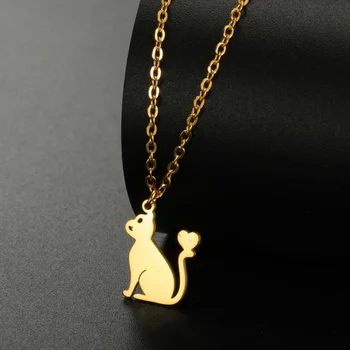 Женское ожерелье Cazador Sitting Cat Модное ожерелье с подвеской в виде котенка в виде сердца животного Ювелирные изделия из нержавеющей Стали Рождественский подарок 2023