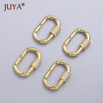 Застежки цвета золота JUYA, Спиральные винтовые застежки с фианитами, компоненты для изготовления ювелирных изделий для роскошного ожерелья, браслета, аксессуаров ручной работы