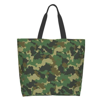 Зеленая абстрактная Камуфляжная Очень Большая продуктовая сумка Camo Forest Многоразовая сумка-тоут для покупок и путешествий Сумка для хранения через плечо