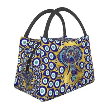 Изготовленная на Заказ сумка для ланча с орнаментом в виде мандалы в виде слона от сглаза, женский ланч-бокс с теплой изоляцией, сумка для ланча в офис, дорожный ланч-бокс