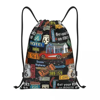 Изготовленный на заказ винтажный рюкзак America Road Route 66 С завязками, Сумки для женщин и мужчин, легкие спортивные сумки для спортзала, сумки для покупок