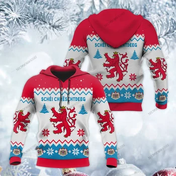 Индивидуальные Рождественские толстовки унисекс с символом Люксембурга, свободные топы, толстовки, Зимняя повседневная одежда, уличная одежда большого размера