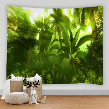Лесное зеленое растение, пальмовый лист, гобелен, пейзаж, висящий на стене, эстетический декор комнаты, растения тропического леса, фоновый декор