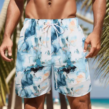 Мужские плавки с модным принтом граффити, шорты против морщин, популярные у молодежи плавки с завязками, Гавайская пляжная одежда