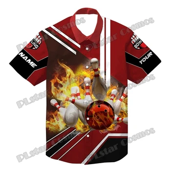 Персонализированное имя Red Flame Bowling С 3D Принтом Мужская Гавайская рубашка Летняя Унисекс Повседневная Рубашка на пуговицах С Коротким рукавом SH22