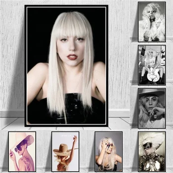 Плакаты со звездами и принты Певица Леди Гага Поп-арт Холст Картина Черно-белая картина с изображением женской фигуры Картина для декора домашней комнаты