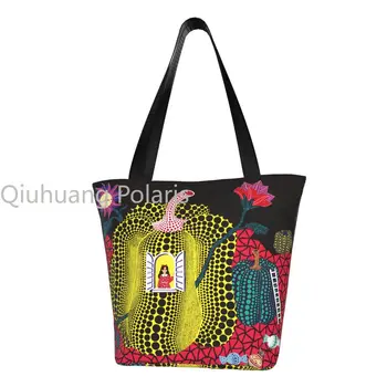 Симпатичные сумки-тоут Hello Yayoi Kusama для покупок, многоразовая холщовая сумка для покупок в стиле тыквы, Наплечная сумка для покупок из бакалеи