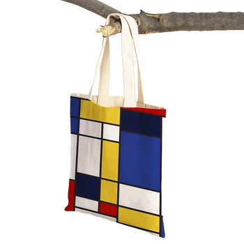 Современный стул Bauhaus, абстрактная женская сумка для покупок Mondrian, двухсторонние геометрические женские сумки для покупок, повседневная сумка-тоут