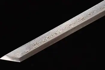 Специально удлиненный Сложенный Вручную Клинок из дамасской Стали с рисунком китайского Меча Тан цзянь с навершием из розового дерева в ножнах Без заточки