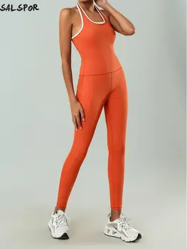 Спортивный комбинезон без рукавов с цветными вставками SALSPOR с накладкой на грудь, быстросохнущий комбинезон для фитнеса, 1 шт. эластичный костюм для йоги, тонкая спортивная одежда