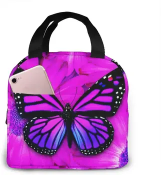 Фиолетовая изолированная сумка для ланча с бабочкой, герметичный ланч-бокс-холодильник для женщин, Многоразовая термосумка для работы, школы, пикника, пляжа