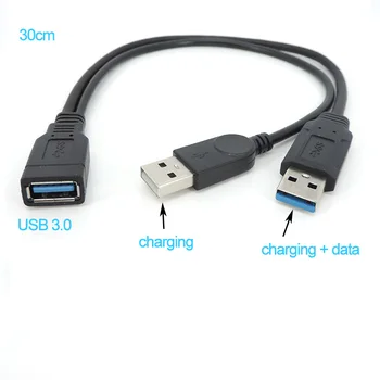 Черный разъем USB 3.0 к Двум Разъемам USB 2 с Дополнительным Источником питания, Удлинительным Кабелем для Передачи данных Y для 2,5-дюймового Мобильного Жесткого Диска